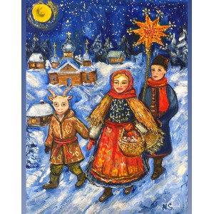 Ukrainian village – Christmas carols, oil on paper 21*35 Ukrainian village – Christmas carols, oil on paper 21*35